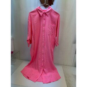 Womans Shirt Dress Long Pink  medium -Midi length